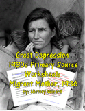 Great Depression 1930s Primary Source Worksheet: Migrant M