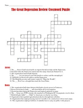 Great Depression Crossword Puzzle by Students of History | TpT