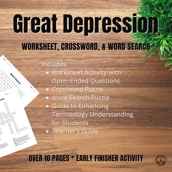 Preview of Great Depression Crossword Puzzle, Word Search & Worksheet:  Early Finisher Task