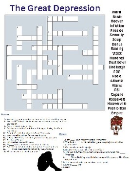 Preview of Great Depression Crossword Puzzle with Answer Key