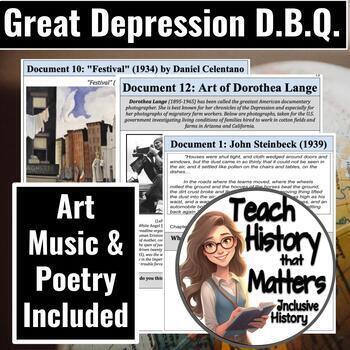 Preview of Great Depression D.B.Q. Art, Music, Poetry, Photographs, Graphs, Stats & More