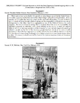 Preview of Great Depression DBQ Essay: Government Reform in the 1930s