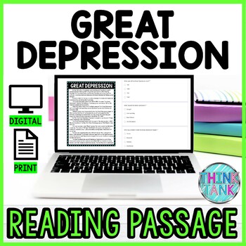 Preview of Great Depression DIGITAL Reading Passage and Questions - Self Grading