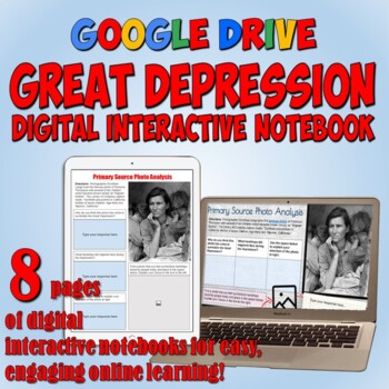 Preview of Great Depression Digital Interactive Notebook Activities, Timeline, Projects