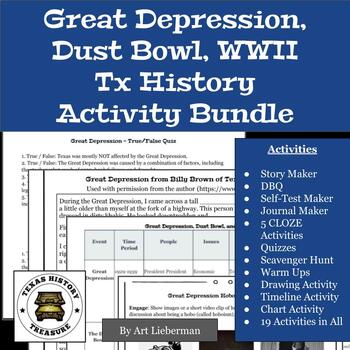 Preview of Great Depression/Dust Bowl/WWII | 7th Grade | Texas History | 80 Page Bundle