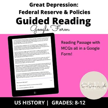 Preview of Great Depression: Federal Reserve & Policies Guided/Close Reading Form