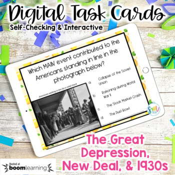 Preview of Great Depression & New Deal DIGITAL Task Cards | DISTANCE LEARNING (SS5H3a,b,c)