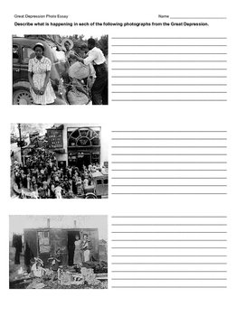 Preview of Great Depression Photo Essay Worksheet
