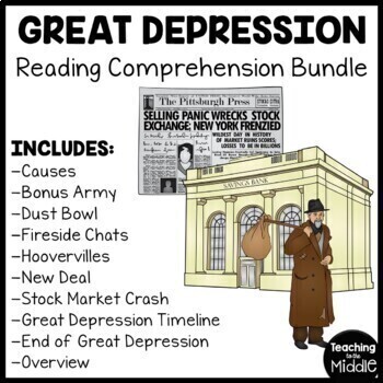 Preview of Great Depression Reading Comprehension Worksheet Bundle U.S. History