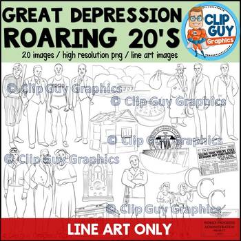 Preview of Great Depression Roaring Twenties & New Deal Clip Art Bundle - LINE ART ONLY