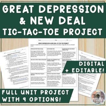 Preview of Great Depression, Roosevelt, & New Deal Unit Project: 9 Tic-Tac-Toe Options