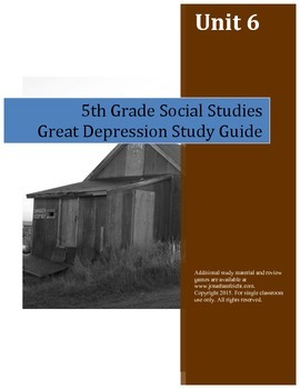 Preview of Great Depression Study Guide--5th Grade Social Studies