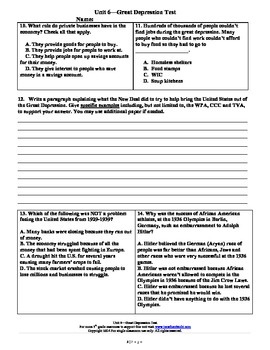 Great Depression Test--5th Grade Social Studies by Jonathan Feicht