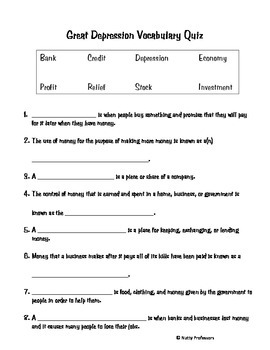 Great Depression Vocabulary Quiz by Nutty Professors | TpT