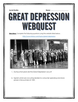 Preview of Great Depression - Webquest with Key (Questions for Overview)