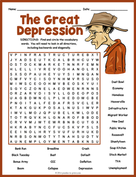 Preview of (4th 5th 6th 7th Grade) THE GREAT DEPRESSION Word Search Worksheet Activity