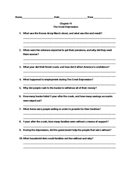 Great Depression Worksheet by Mr Maselera US History and Government