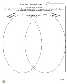 Preview of Great Depression Worksheet