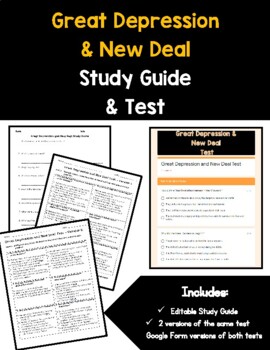 Preview of Great Depression and New Deal Study Guide and Test
