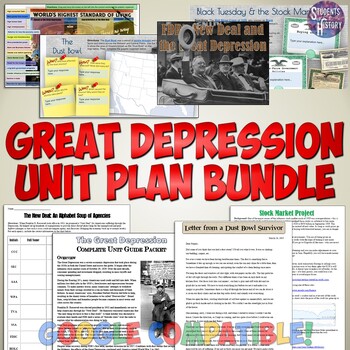 Preview of Great Depression & New Deal Unit Plan Bundle: Activities, Projects, & Lessons