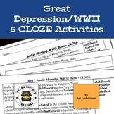 Great Depression and WWII | 5 CLOZE Activities | 7th Grade