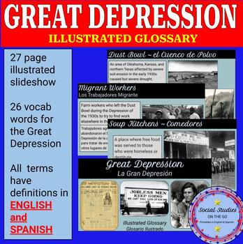Preview of Great Depression illustrated glossary, slideshow (English and Spanish)