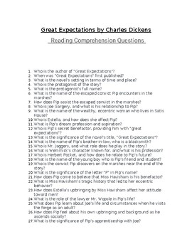 Great Expectations: 50 Reading Comprehension questions Quiz with answer ...