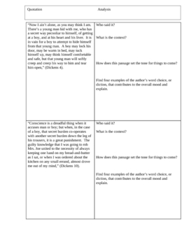Preview of Great Expectations Chapters 1-3 Quotation and Analysis Activity