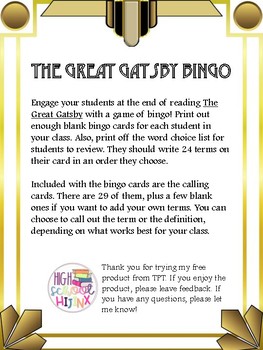 The Great Gatsby Ch.4 Bingo Card