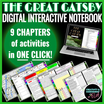 Preview of Great Gatsby Digital Interactive Notebook Novel Study | 9 Chapter Workbook
