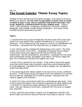 essay questions gatsby