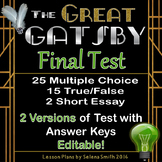 Great Gatsby Final Test: Editable, 2 Versions with Scrambl