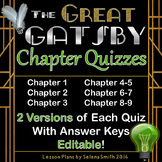 Great Gatsby Quizzes for Entire Novel: Editable
