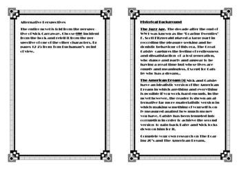 Preview of Great Gatsby Workbook for students printable