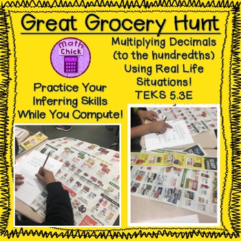 Preview of Great Grocery Hunt- Multiplying Decimals with Real World Problems TEKS 5.3E