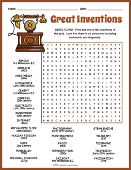 Great Inventions Word Search Puzzle