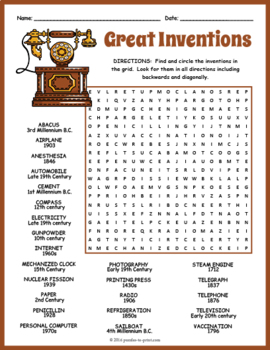 Great Inventions Word Search Puzzle by Puzzles to Print | TpT