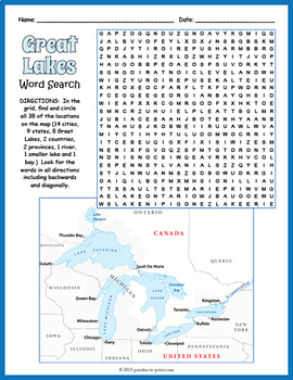 Great Lakes Region Word Search FUN by Puzzles to Print | TpT