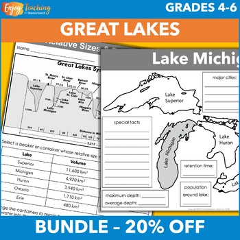 Preview of Great Lakes Unit - Geography, Science & ELA Activities for 4th, 5th, 6th Grade