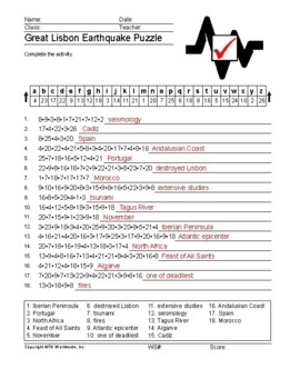 Great Lisbon Earthquake Word Search Worksheet and Vocabulary Puzzles