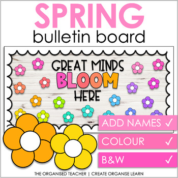 Preview of Spring Bulletin Board - Great Minds Bloom Here - Rainbow Classroom Decor