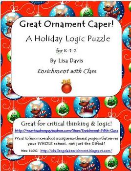 Preview of Great Ornament Caper Holiday Logic Enrichment Puzzle for PreK-K-1