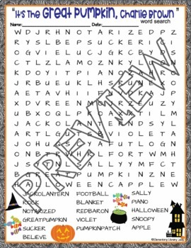 Great Pumpkin Activities Charlie Brown Halloween Crossword Puzzle Word