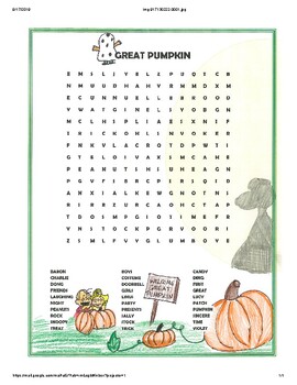 Preview of It's the Great Pumpkin Charlie Brown Activity Movie Word Search