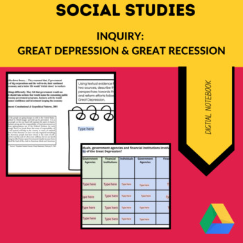 Preview of Great Recession & Great Depression Inquiry Digital Notebook