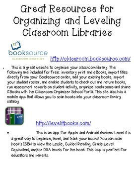 Preview of Great Resources for Organizing and Leveling Classroom Libraries