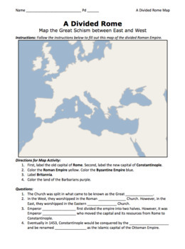 Preview of A Divided Rome Map Activity / Byzantine and Roman Empires