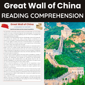 Preview of Great Wall of China Reading Comprehension | Chinese Great Wall History Landmark