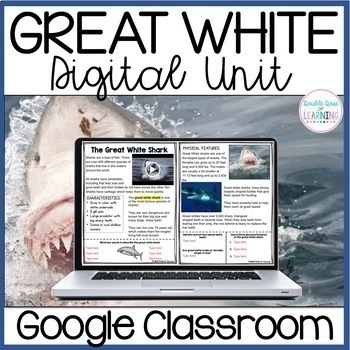 Preview of Great White Shark Digital Unit for GOOGLE Classroom #freedomring2022