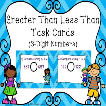 Preview of Greater Than Less Thans 3 Digit Numbers Comparing Number Task Cards 2.NBT.4